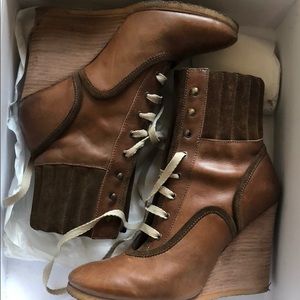 Chloe Brown Lace Up Ankle Booties 36
